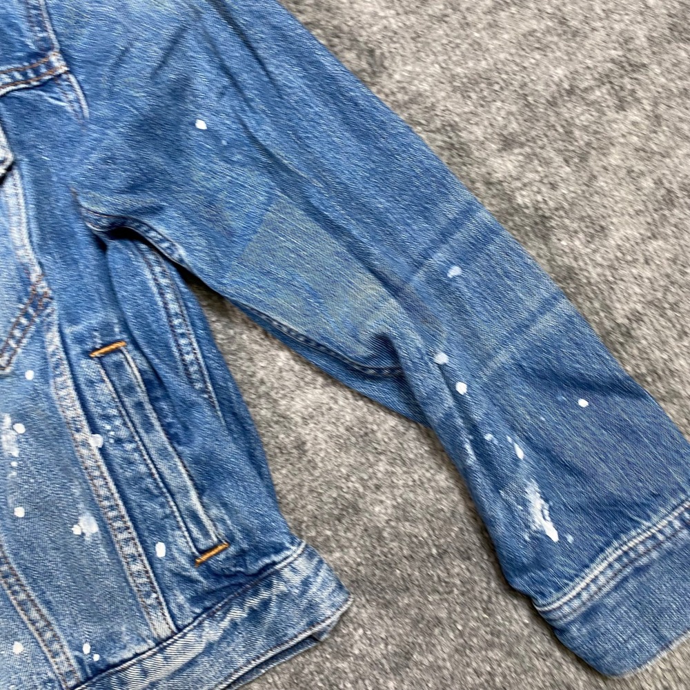 Madewell Boxy-Crop Denim Jacket Blue Paint Splatter Distressed Womens Small - Picture 6 of 7